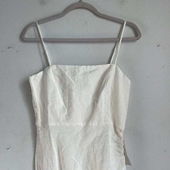 NWT Bardot Zayla linen blend side scrunch slimming sleeveless midi dress sz 4 - Picture 3 of 9